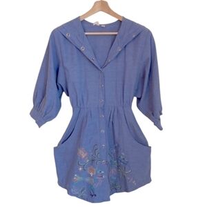 Eloise | Embroidered + Hooded Jean Dress w|pockets